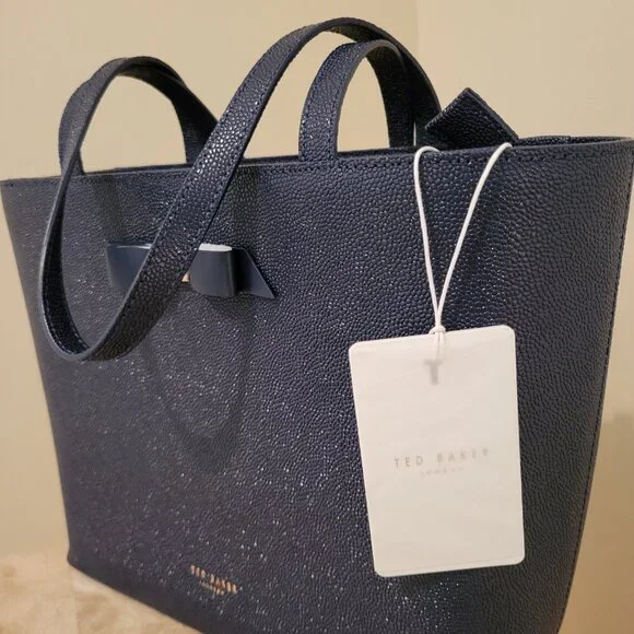 NWT Ted Baker 'Demmiee' Tote in Navy with Makeup Bag – Elegant Bow Detail - Picture 7 of 9
